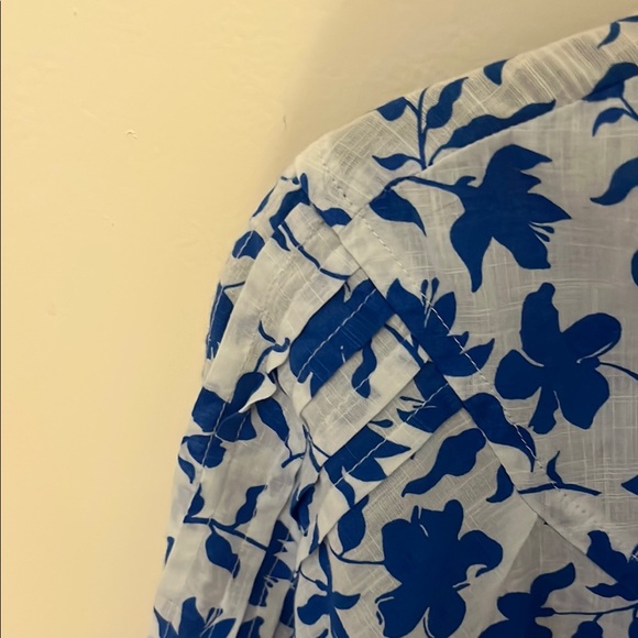 Caslon Blue and White 3/4 Sleeve Blouse with Mandarin Collar - Picture 4 of 8